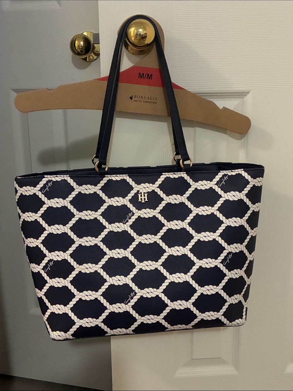 Tommy Hilfiger Navy and White Rope-Pattern Tote